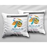 Kişiye Özel Jeoloji Çekiç Iki Adet Iki Tarafı Baskılı Yıkanabilir Yastık Kırlent Kılıfı - Krem - 43x43