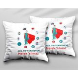 Kişiye Özel Kadın Acil Tıp Teknisyeni Iki Adet Iki Tarafı Baskılı Yıkanabilir Yastık Kırlent Kılıfı - Krem - 43x43