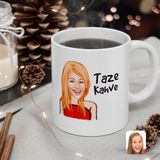 Kişiye Özel Kadın Taze Kahve Karikatürlü Beyaz Kupa Bardak