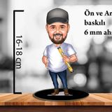 Kişiye Özel Karikatür Figür, 16-18 cm, 6mm Çift Yönlü MDF Ahşap Baskı, Ahşap Kaideli KARİKATÜR_BİBLO_10