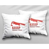 Kişiye Özel Kasap Iki Adet Iki Tarafı Baskılı Yıkanabilir Yastık Kırlent Kılıfı - Krem - 43x43