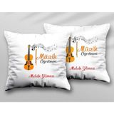 Kişiye Özel Keman Müzik Öğretmeni Iki Adet Iki Tarafı Baskılı Yıkanabilir Yastık Kırlent Kılıfı - Krem - 43x43
