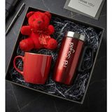 Kişiye Özel Kırmızı Bardak Termos & Kırmızı Kupa & Kırmızı Mini Peluş Ayıcık Anahtarlık Hediye Seti
