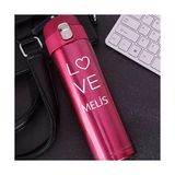Kişiye Özel Lazer Baskılı 500ML Çelik Love Baskılı Termos – Sızdırmaz, Vakumlu, Kilitli Kapak - Pembe