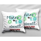 Kişiye Özel Makine Mühendisi Çark Iki Adet Iki Tarafı Baskılı Yıkanabilir Yastık Kırlent Kılıfı - Krem - 43x43