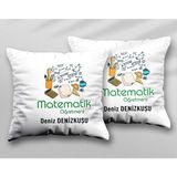 Kişiye Özel Matematik Öğretmeni Ms Iki Adet Iki Tarafı Baskılı Yıkanabilir Yastık Kırlent Kılıfı - Krem - 43x43