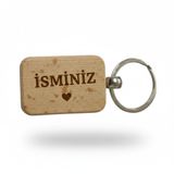 Kişiye Özel Mini Dikgörtgen Ahşap Anahtarlık – İsminiz ve Kalp Yazılı Lazer Gravür Anahtarlık – Romantik Özel Tasarım Hediye