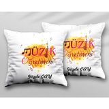 Kişiye Özel Müzik Öğretmeni Alev Iki Adet Iki Tarafı Baskılı Yıkanabilir Yastık Kırlent Kılıfı - Krem - 43x43