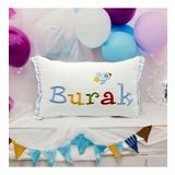 Kişiye Özel Nakışlı Roket Desenli Doğum Yastığı Beyaz 30x45 cm