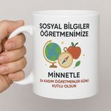 Kişiye Özel Öğretmenler Günü Kupa Bardak Sosyal Bilimler – 330 ml Seramik - Beyaz