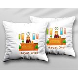 Kişiye Özel Otel Iki Adet Iki Tarafı Baskılı Yıkanabilir Yastık Kırlent Kılıfı - Krem - 43x43