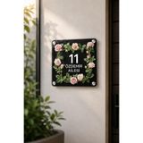 Kişiye Özel Pleksi Kapı İsimliği – Modern & Lüks UV Baskılı Dekoratif Kapı Numarası- Gül Dallı Motif, JHK011