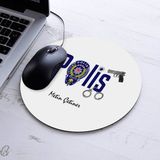 Kişiye Özel Polis Temalı Yuvarlak Mousepad - Beyaz