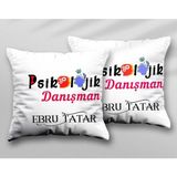 Kişiye Özel Psikolog Danışman Iki Adet Iki Tarafı Baskılı Yıkanabilir Yastık Kırlent Kılıfı - Krem - 43x43