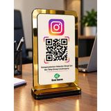 Kişiye Özel Qr Kodluk - Masa Üstü Qr Kodluk ( Ahşap Ve Gold Pleksi)