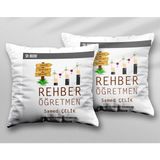 Kişiye Özel Rehber Öğretmen Rhbr Iki Adet Iki Tarafı Baskılı Yıkanabilir Yastık Kırlent Kılıfı - Krem - 43x43
