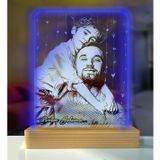 Kişiye Özel Resimli Dikey Dikdörtgen Ahşap Altlıklı Led Gece Lambası (Mavi)