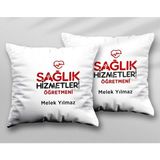 Kişiye Özel Sağlık Hizmetleri Iki Adet Iki Tarafı Baskılı Yıkanabilir Yastık Kırlent Kılıfı - Krem - 43x43