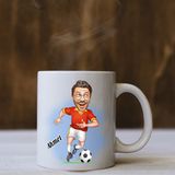 Kişiye Özel Sarı Kırmızı Futbolcu Karikatürlü Kupa Bardak