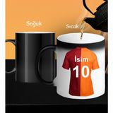 Kişiye Özel Sarı Kırmızı Taraftar Forma Numarası ve Isim Tasarımlı Baskılı Sihirli Kupa Bardak - Beyaz