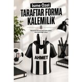 Kişiye Özel Sarı-Lacivert Taraftar Temalı Masaüstü Kalemlik | Isme Özel Forma Tasarımlı Kalemlik ve Masaüstü Organizer - Siyah - Beyaz