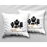 Kişiye Özel Set Kuyumculuk Iki Adet Iki Tarafı Baskılı Yıkanabilir Yastık Kırlent Kılıfı - Krem - 43x43