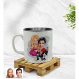 Kişiye Özel Sevgililer Karikatürlü Içi Siyah Renkli Kupa Bardak Model 9