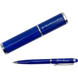 Kişiye Özel Silindir Kutulu Touchpen Metal Tükenmez Kalem - Turkuaz - Mavi