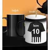 Kişiye Özel Siyah Beyaz Taraftar Forma Numarası ve Isim Tasarımlı Baskılı Sihirli Kupa Bardak