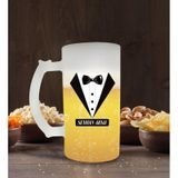 Kişiye Özel Smokin Tasarımlı Buzlu Cam Bira Bardağı 50cl-1