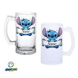 Kişiye Özel Stitch Kulplu Bira Bardağı Buzlu Veya Şeffaf Seçenekli 0318
