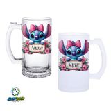 Kişiye Özel Stitch Kulplu Bira Bardağı Buzlu Veya Şeffaf Seçenekli 0319