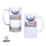 Kişiye Özel Stitch Kulplu Bira Bardağı Buzlu Veya Şeffaf Seçenekli 0320