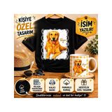 Kişiye Özel Tarçın Baskılı Sevimli Köpek Temalı Hediye Seti Tişört & Kupa Kombini