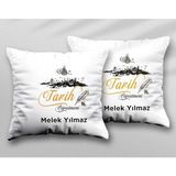 Kişiye Özel Tarih Öğretmeni Tuğra Iki Adet Iki Tarafı Baskılı Yıkanabilir Yastık Kırlent Kılıfı - Krem - 43x43
