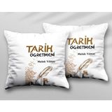 Kişiye Özel Tarih Öğretmeni Ty Iki Adet Iki Tarafı Baskılı Yıkanabilir Yastık Kırlent Kılıfı - Krem - 43x43