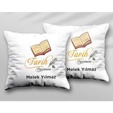 Kişiye Özel Tarih Öğretmeni Yz Iki Adet Iki Tarafı Baskılı Yıkanabilir Yastık Kırlent Kılıfı - Krem - 43x43