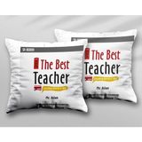 Kişiye Özel The Best Teacher Iki Adet Iki Tarafı Baskılı Yıkanabilir Yastık Kırlent Kılıfı - Krem - 43x43