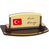 Kişiye Özel Türk Bayraklı Masa Isimliği – Ahşap Şık Tasarım - Kahve - standart