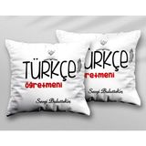 Kişiye Özel Türkçe Öğretmeni Tö Iki Adet Iki Tarafı Baskılı Yıkanabilir Yastık Kırlent Kılıfı - Krem - 43x43