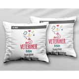 Kişiye Özel Veteriner Iki Adet Iki Tarafı Baskılı Yıkanabilir Yastık Kırlent Kılıfı - Krem - 43x43