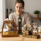 Kişiye Özel Vintage Dekoratif Masaüstü Seti Newton Denge Topları Big Ben Saat Kum Saati ve Kar Küres