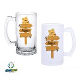 Kişiye Özel Winnie The Pooh Kulplu Bira Bardağı Buzlu Veya Şeffaf Seçenekli 0321