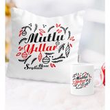 Kişiye Özel Yılbaşı Mutlu Yıllar Temalı Yastık Kupa Seti - 5 - Beyaz