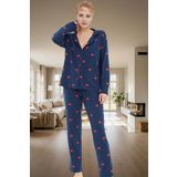 Kışlık %100 Pamuklu Pijama Takımı Kalpli Desenli Rahat Profesyonel Görünüm Ve Şık