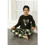 Kışlık Baba Oğul Polar Pijama Takımı -Geyikli Yılbaşı Aile Pijaması- Tek Adet