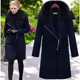 Kışlık Çıkarılabilir Kürk Yaka Detaylı Kaşe Kaban - Lacivert - 2XL