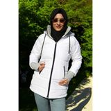 Kışlık Eldiven Detaylı Su Geçirmez Kadın Şişme Mont - Beyaz - 2XL