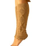Kışlık Kadın Tozluk Pamuk Örgü Triko Baldır Isıtıcı Leg Warmer 1-Çift (açık kahve)