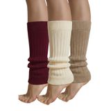 Kışlık Kadın Tozluk Pamuk Örgü Triko Baldır Isıtıcı Leg Warmer 3-Çift (bej ekru bordo)
